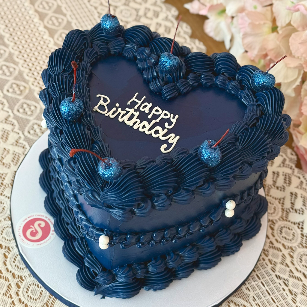 Midnight Blue Heart Cake