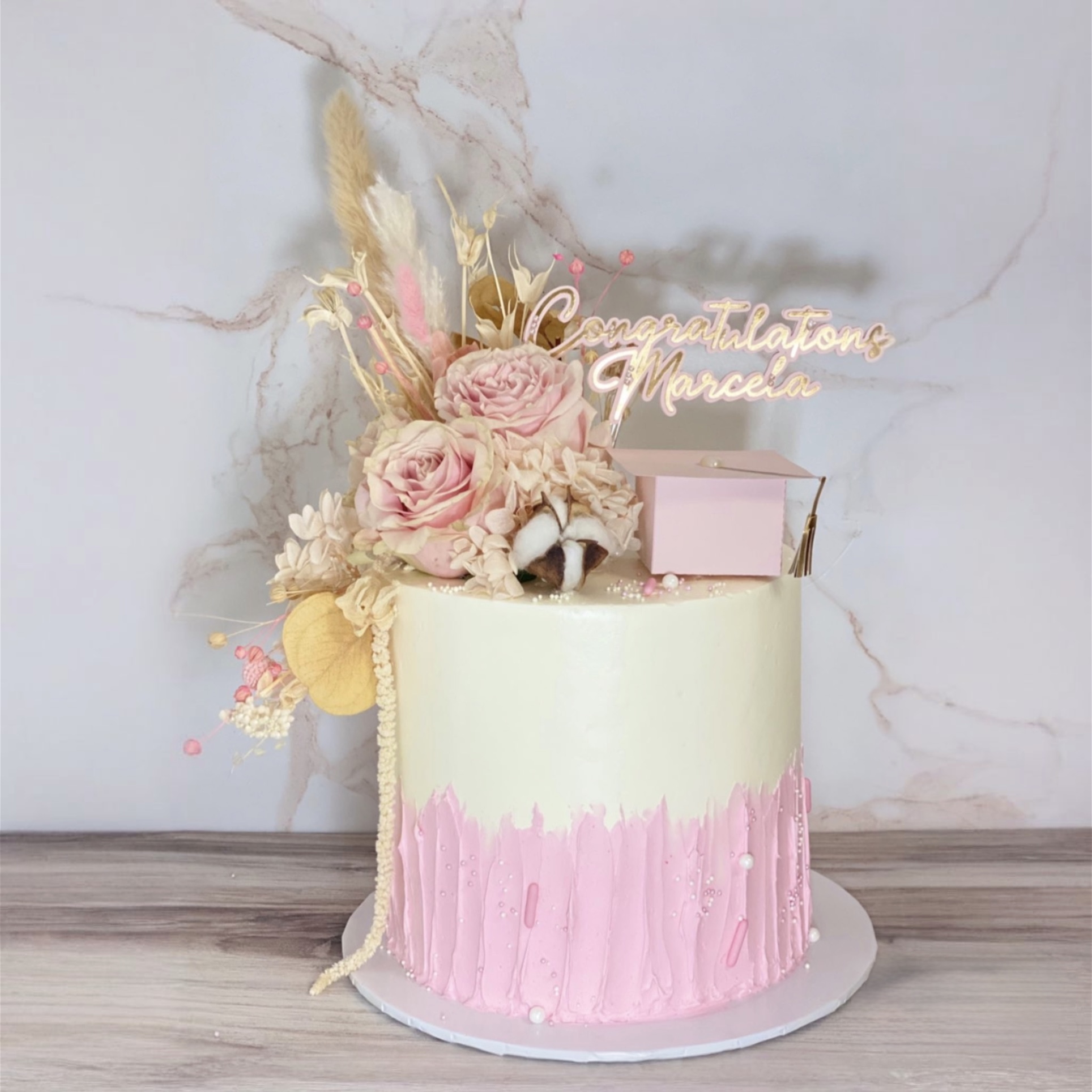Blush Floral Graduation Cake